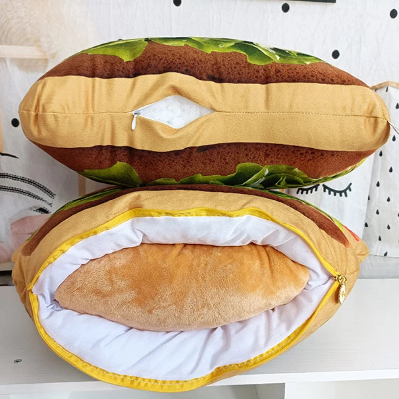 Lifelike Plush Hamburger Pillow Toy Simulation Stuffed Fast Food  Hamburger Throw Pillow with Blanket 2 In 1 Cushion