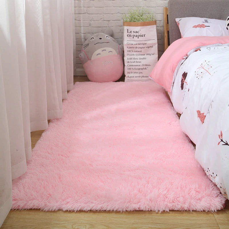 Pink Bedroom Carpet For Children's  Room Cute Girls Floor Soft Mat Living Room Decoration White Fluffy Large Kids Bedside Rugs