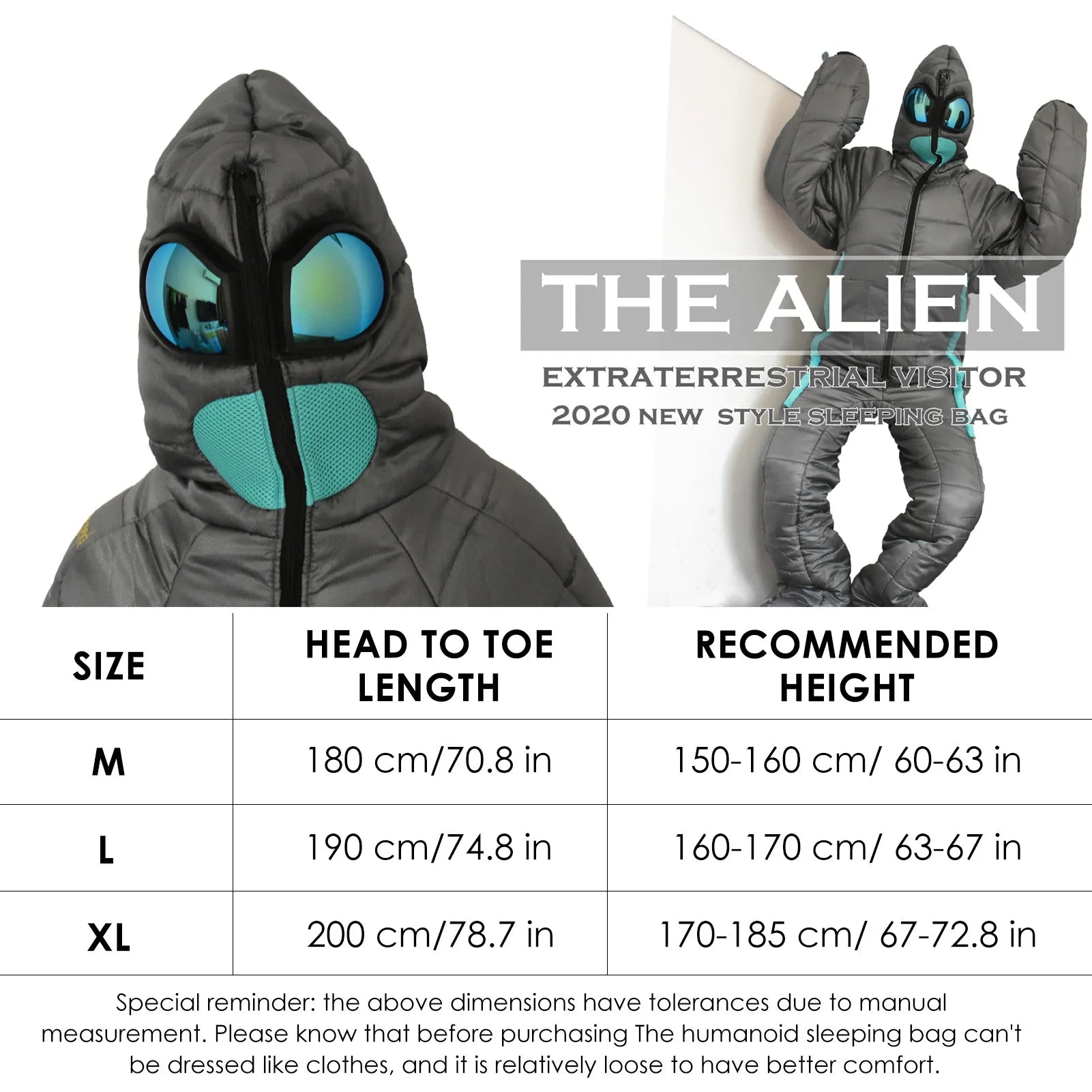 Alien Sleeping Bag Polyester Fiber Wearable Lazy Bag Comfortable Durable Sleeping Bag Funny Full Body Rest Bags Warm Hiking TOOL