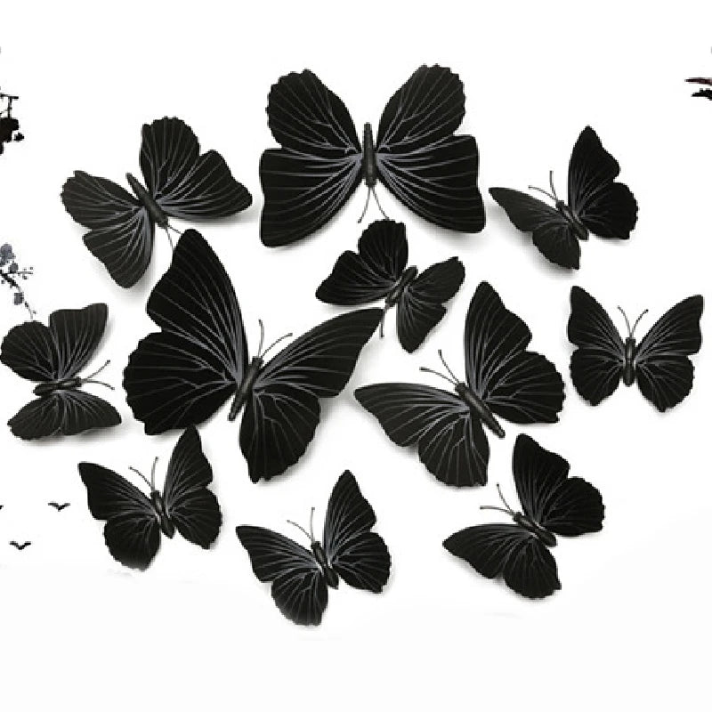 12pcs/Set Black Butterflies Wall Sticker Beautiful Beautiful Butterfly Sticker With Pin for Kid Room Wall Decals Home Decoration