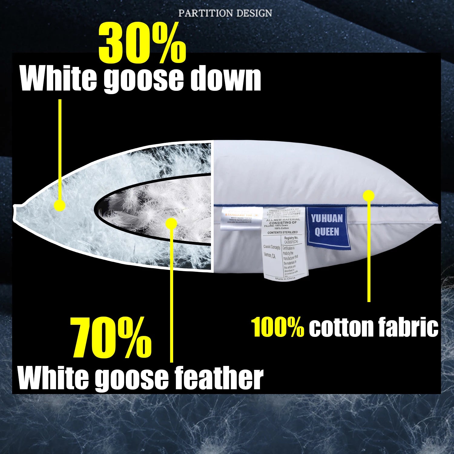 Down Pillow 100% Goose Down Feather Household Goose Down Pillow Single Size Five-Star Hotel Pillow Core To Help Sleep Pillow