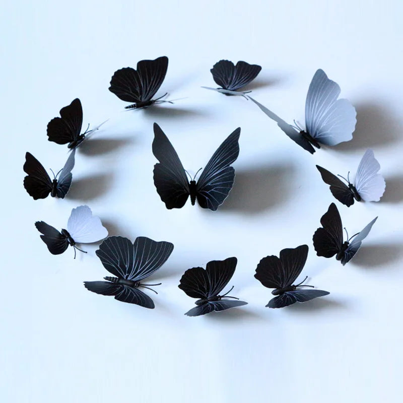 12pcs/Set Black Butterflies Wall Sticker Beautiful Beautiful Butterfly Sticker With Pin for Kid Room Wall Decals Home Decoration