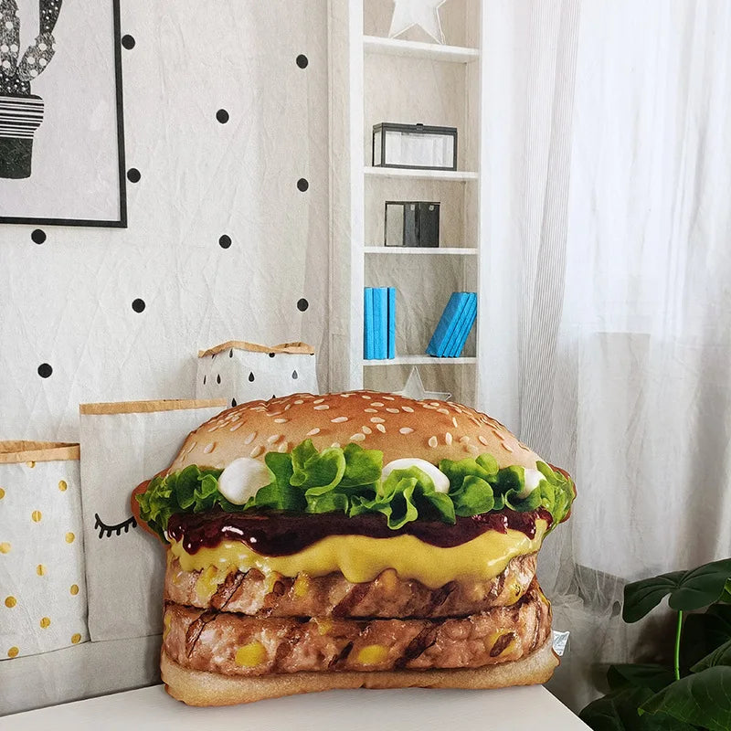 Lifelike Plush Hamburger Pillow Toy Simulation Stuffed Fast Food  Hamburger Throw Pillow with Blanket 2 In 1 Cushion