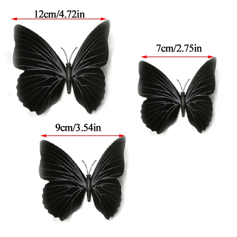 12pcs/Set Black Butterflies Wall Sticker Beautiful Beautiful Butterfly Sticker With Pin for Kid Room Wall Decals Home Decoration