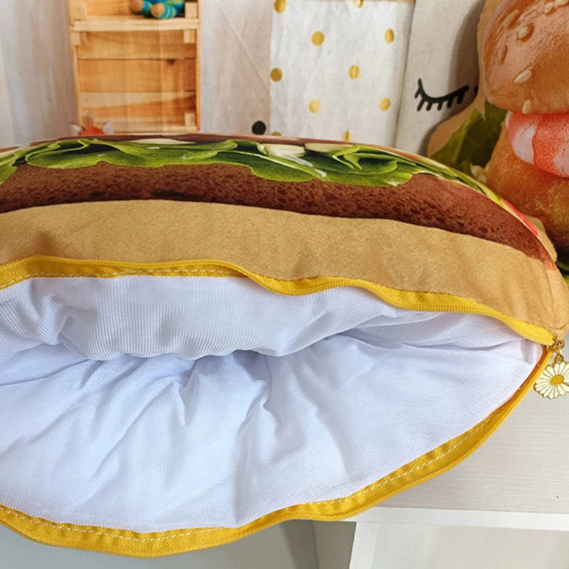 Lifelike Plush Hamburger Pillow Toy Simulation Stuffed Fast Food  Hamburger Throw Pillow with Blanket 2 In 1 Cushion