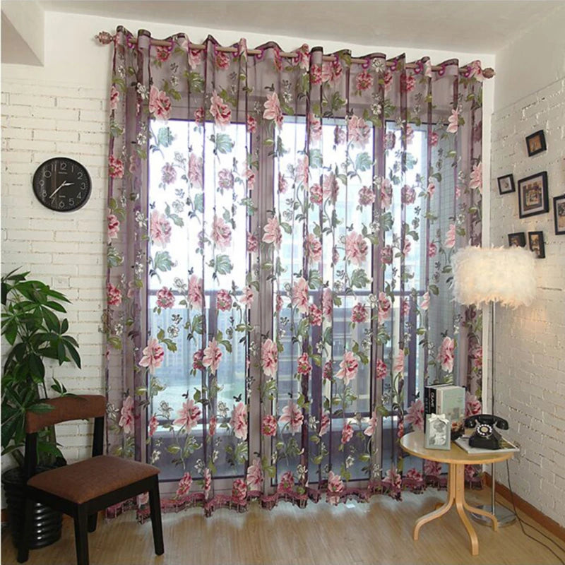 Purple Peony Floral Tulle In Sheer Curtains For Living Room The Bedroom Kitchen Shade Window Treatment Curtain Blinds Panel