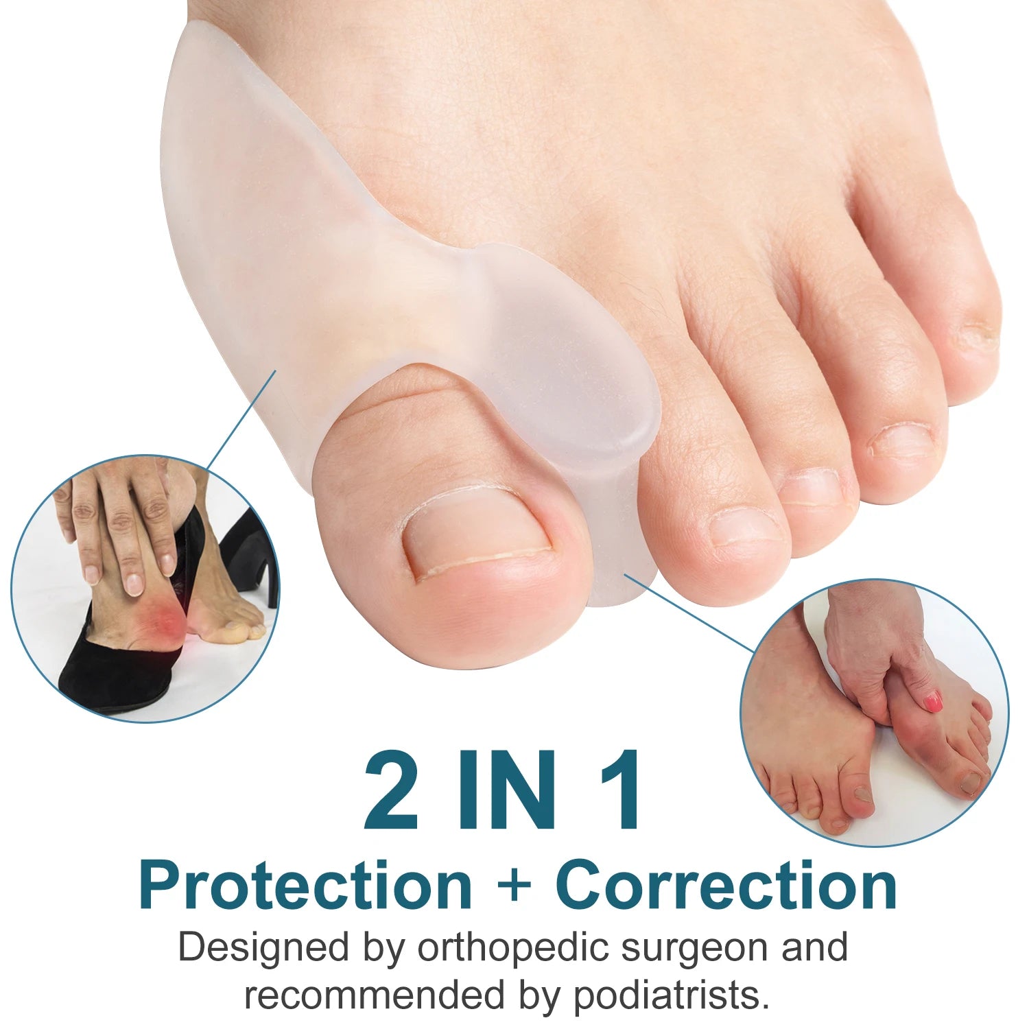 2pcs Thumb Valgus Corrector Big  Silicone Gel Toe Separator Spreader Overlapping Cushion Concealer Foot Pain Relief