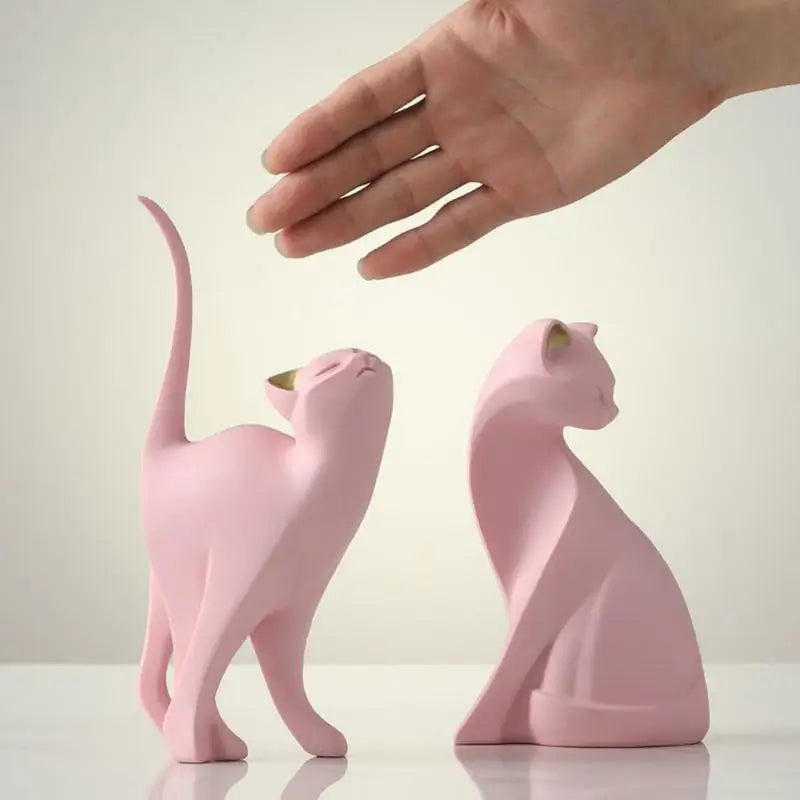 Cute Pink Kitten Sculpture Cat Statue Decor Cat Ornaments Cat Sculptures Resin Standing Cat Ornament Cat Figurine Statue Decor