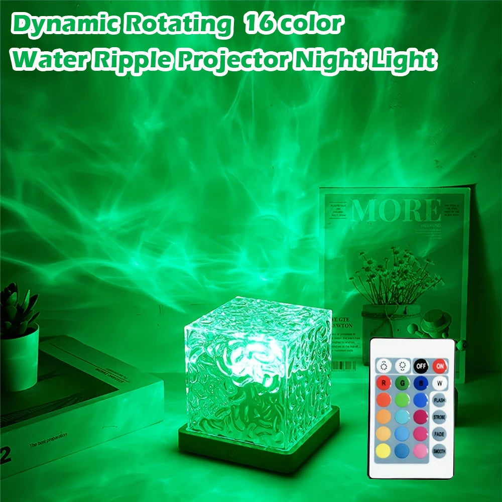 Dynamic Water Ripple Night Light 16 Color Projector Lamp Bedroom Ambient Light USB Remote Cool Wall LED Light Gaming Room Decor