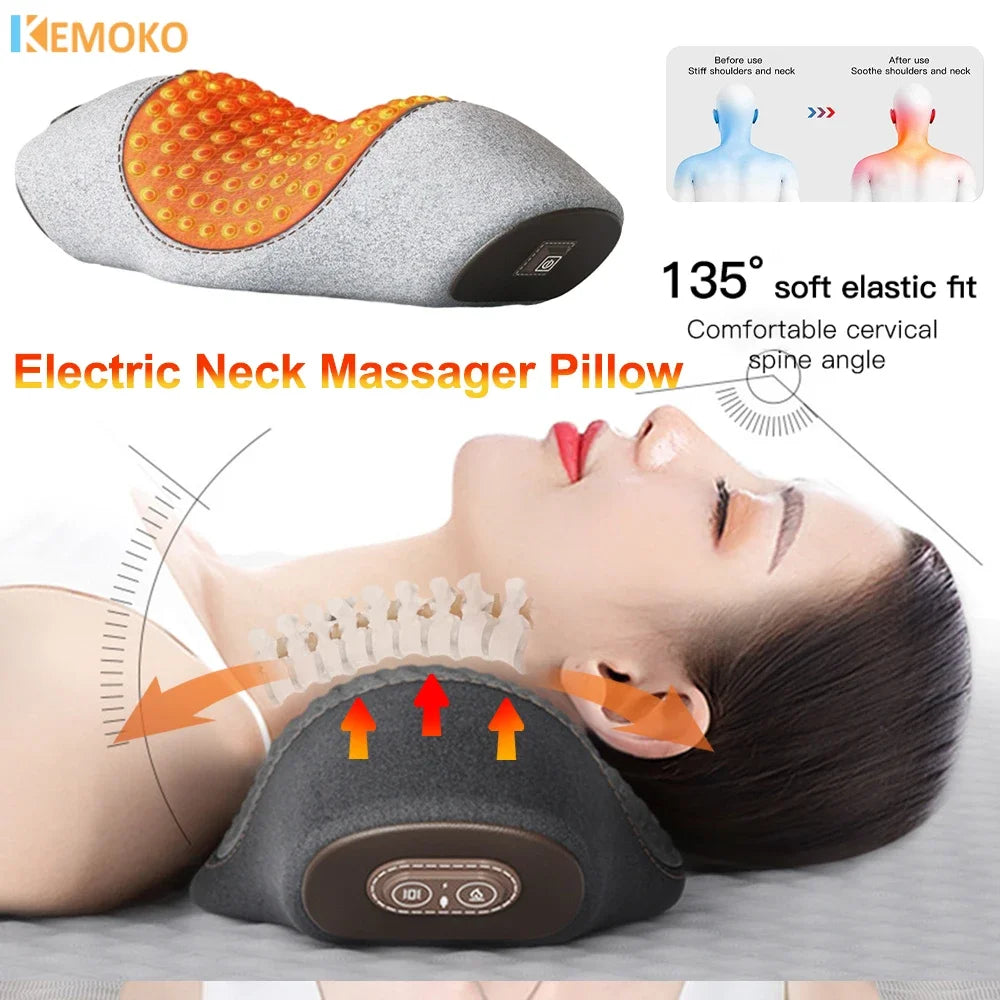 Electric Cervical Massager Heating Vibration Neck Massager Pillow Back Traction Relax Sleeping Memory Foam Pillow Spine Support