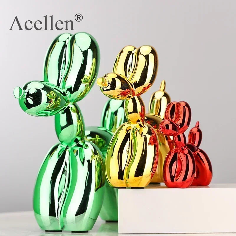 Balloon Dog Home Decor Animals Figurine Resin Cute Shiny Shape Statue Art Sculpture Craftwork with Antiskid Mat Lucky