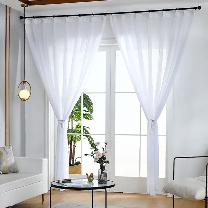 Super Soft Chiffon Pure White Sheer Curtains for Living Room Bedroom Window Hidden Back Tabs Kitchen Slide Door Voiles Tulle