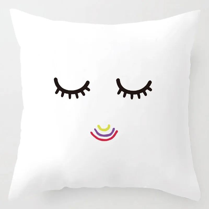 Nordic Children Cushion Cover  Pink Crown Eyelash Cartoon Smile Sleep Sweet Eyelashes Cute Pillow Case Mountain For Room Decor