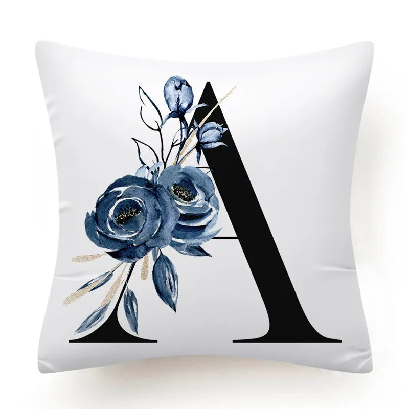 Floral Alphabet Cushion Cover 45x45 Blue Flowers Pillowcase Decorative Sofa Cushions Throw Pillows Home Decor Pillow Cases