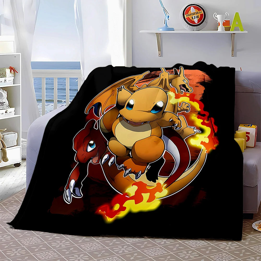 6 Sizes Pokémon Charizard Pattern Blanket Warm Soft Fluffy Kids and Adult Sofa Bed Throw Blanket Outdoor Travel Cartoon Blanket