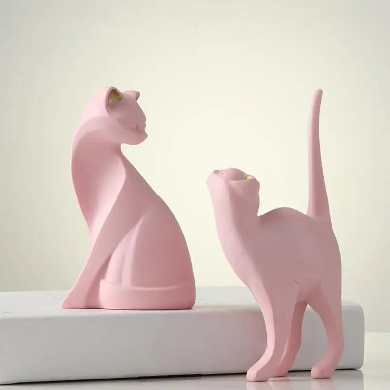 Cute Pink Kitten Sculpture Cat Statue Decor Cat Ornaments Cat Sculptures Resin Standing Cat Ornament Cat Figurine Statue Decor