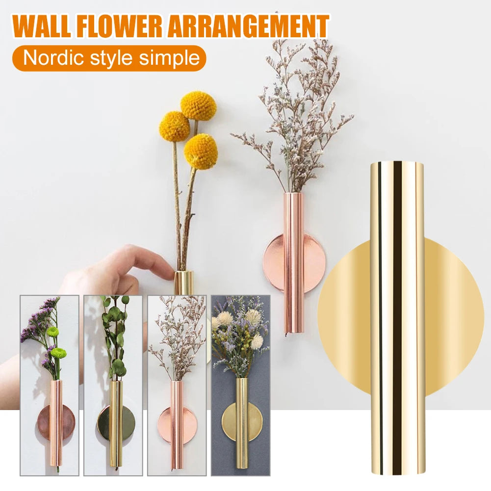 Wall Mounted Flower Tube Nordic Style Metal Hanging Vase Flower Plant Container Holder Home Decoration Party Supplies