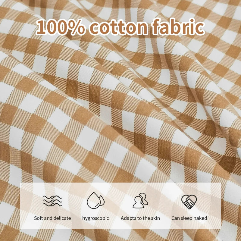 100% Cotton Duvet Cover Set,Bedding Set With Plaid Stripe,Skin Friendly Breathable,1 Duvet Cover,2 Pillowcase,Japan Simple Style