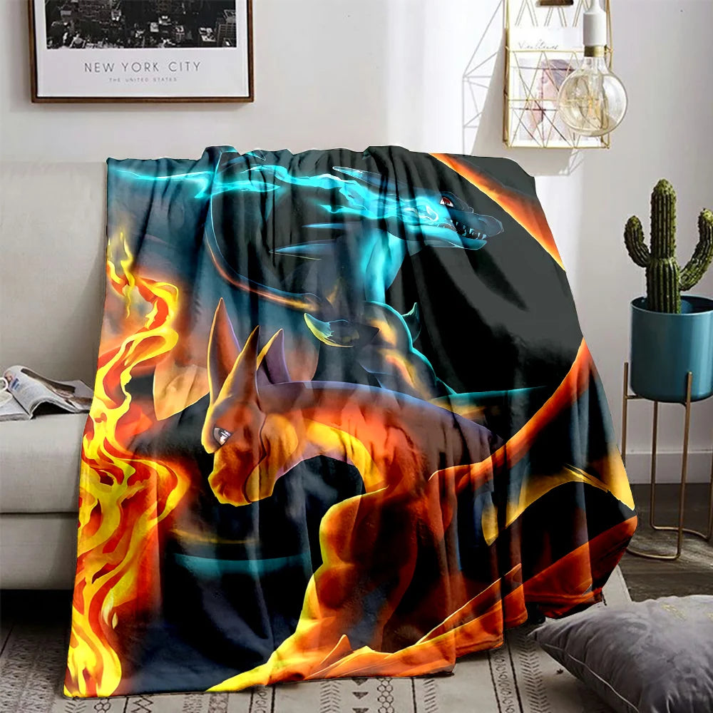 6 Sizes Pokémon Charizard Pattern Blanket Warm Soft Fluffy Kids and Adult Sofa Bed Throw Blanket Outdoor Travel Cartoon Blanket