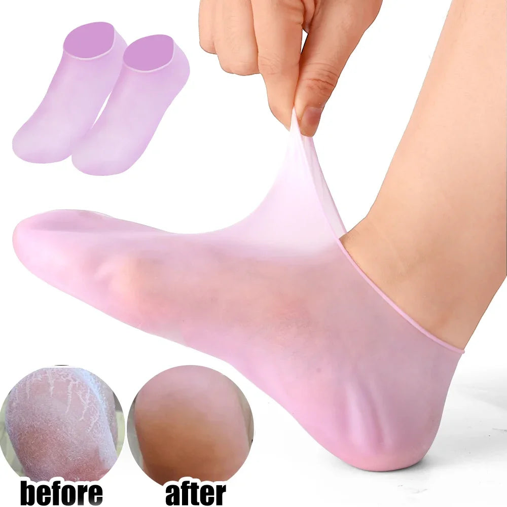 Silicone Moisturizing Socks Reusable Anti Cracking Moisturizing Elastic Socks Foot Mask Cracked Dead Skin Remove Pedicure Tools