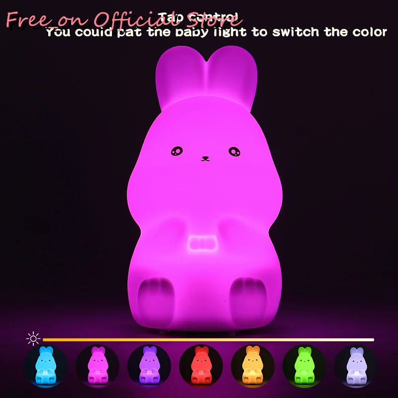 Mini Bear Night Lamp Soft Silicone Light Cute Bunny Night Light Battery Colorful Gift Kids Christmas Bedroom Nightlight Battery