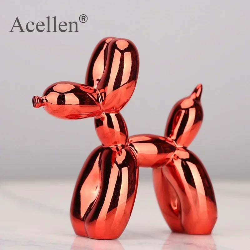 Balloon Dog Home Decor Animals Figurine Resin Cute Shiny Shape Statue Art Sculpture Craftwork with Antiskid Mat Lucky