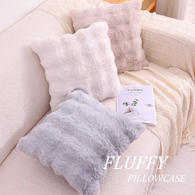 Olanly Ultra Soft Throw Pillow Cases For Sofa Decor Faux Rabbit Fur Soft Cozy Cushion Covers Plush Cushions Living Room Bed Car