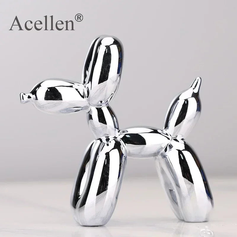 Balloon Dog Home Decor Animals Figurine Resin Cute Shiny Shape Statue Art Sculpture Craftwork with Antiskid Mat Lucky