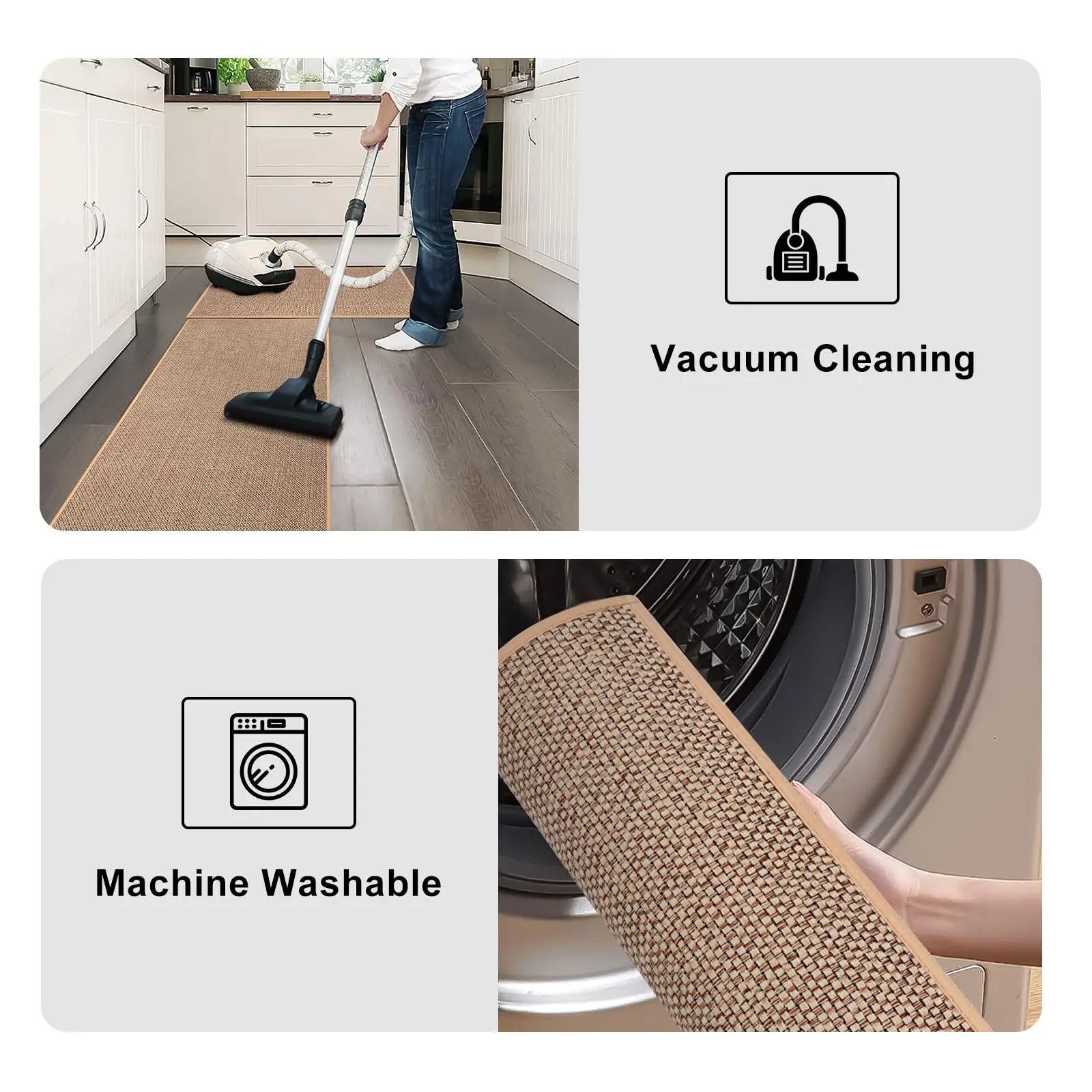 Linen Weave Kitchen Floor Mat Anti-slip Washed Rug Rubber Bottom Natural Twill Flax Entry Door Long Carpet Oil-resistant Durable