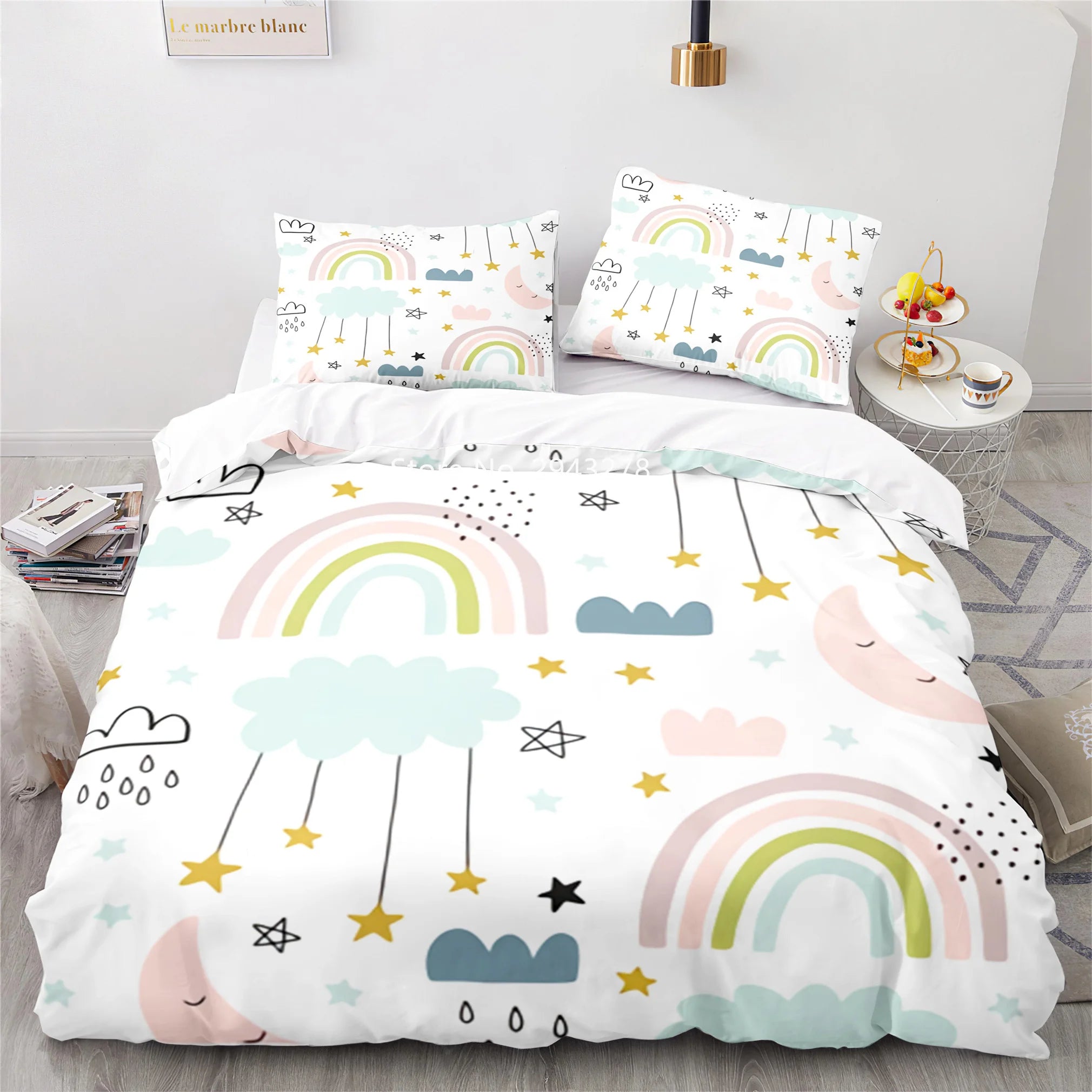 Home Fabric Rainbow Series Pattern Lovely Blue Pink Duvet Quilt Cover Pillowcase Bedding Adult Children Bedroom Decoration