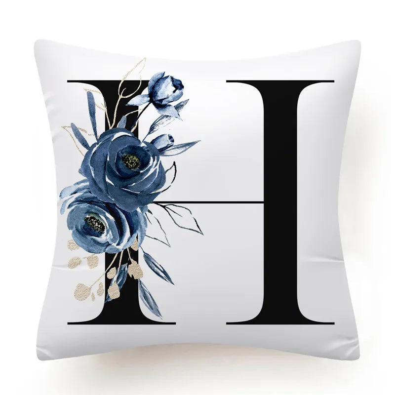 Floral Alphabet Cushion Cover 45x45 Blue Flowers Pillowcase Decorative Sofa Cushions Throw Pillows Home Decor Pillow Cases