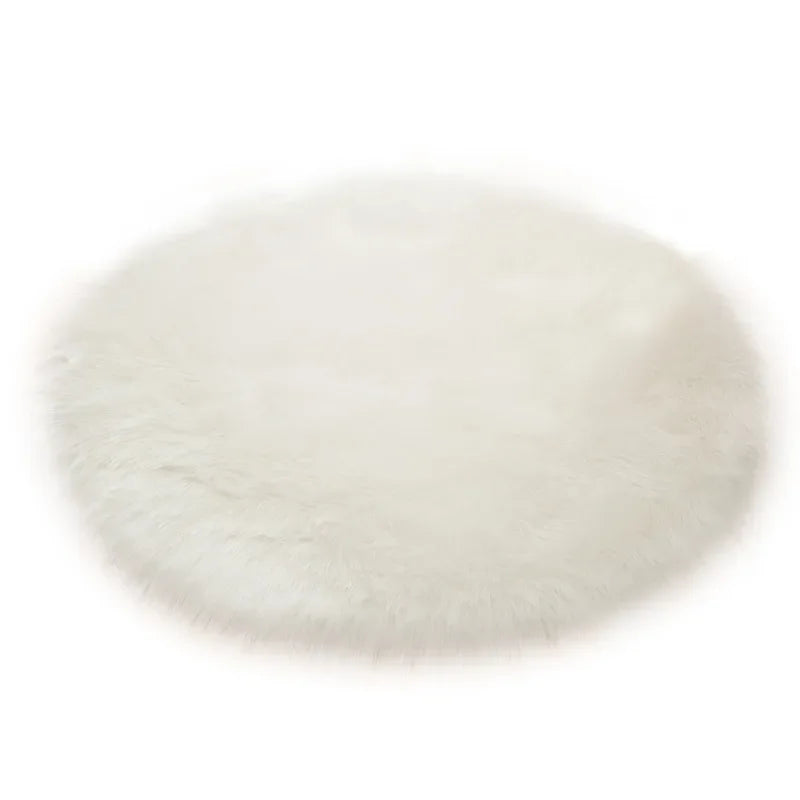 Long Plush Round Carpet Imitation Wool Solid Color Simple Round Pad Dressing Table Floor Pad Floor Mat Bedroom