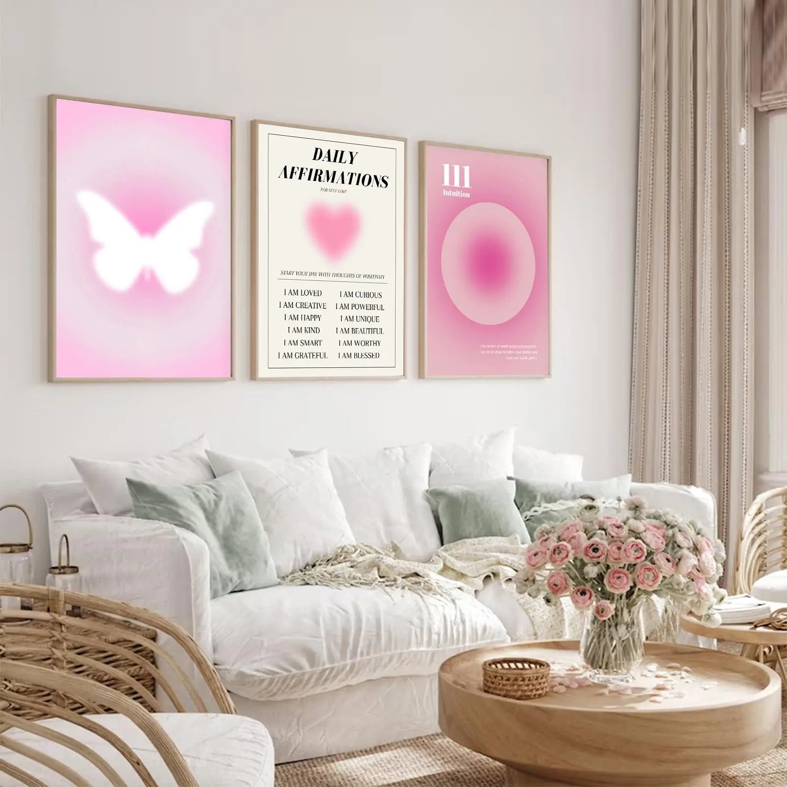 Abstract Aura Gradient Poster Daily Affirmation Spiritual Pink Butterfly Wall Art Canvas Painting Picture Aesthetics Room Decor