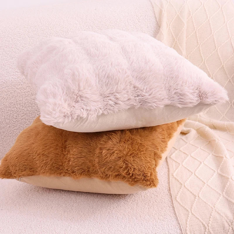 Olanly Ultra Soft Throw Pillow Cases For Sofa Decor Faux Rabbit Fur Soft Cozy Cushion Covers Plush Cushions Living Room Bed Car