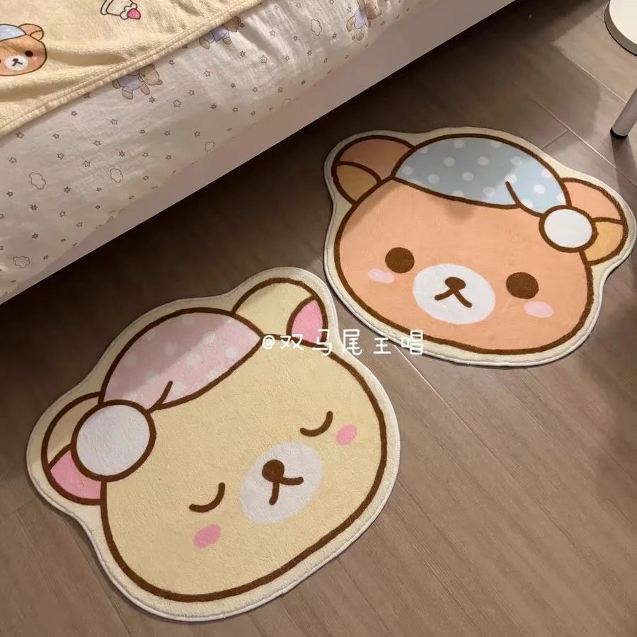 Cartoon Rilakkumas Plush Rug Kawaii Rilakkumas Bear Soft Floor Mat Bedroom Chair Bedside Rug Kitchen Bathroom Doormat Home Decor