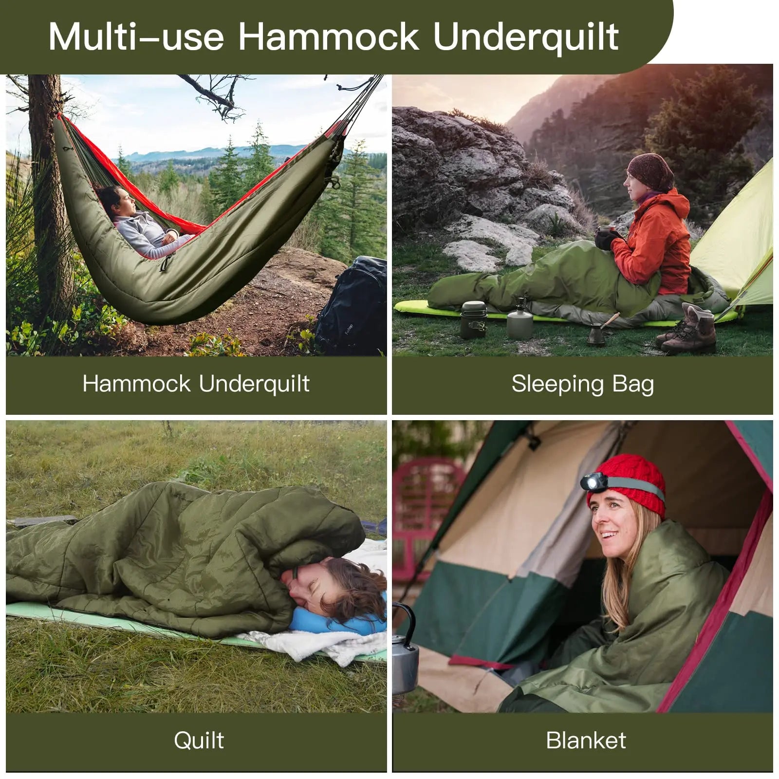 Night Cat Hammock Underquilts Sleeping Bag Single Insulated Under Blanket 4 Seasons Lightweight Soft Warm 5-20℃ 8x3.6ft