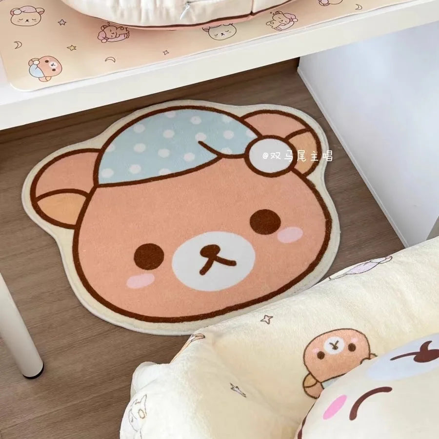 Cartoon Rilakkumas Plush Rug Kawaii Rilakkumas Bear Soft Floor Mat Bedroom Chair Bedside Rug Kitchen Bathroom Doormat Home Decor