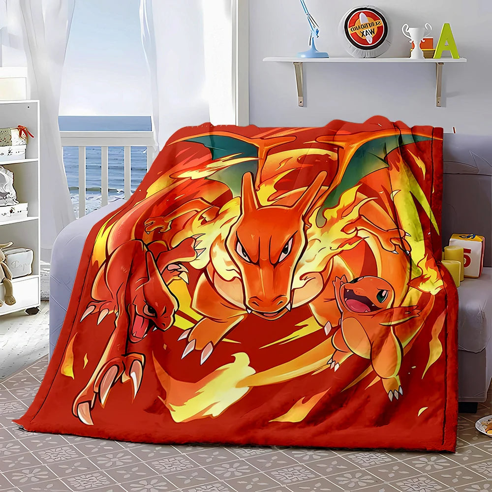 6 Sizes Pokémon Charizard Pattern Blanket Warm Soft Fluffy Kids and Adult Sofa Bed Throw Blanket Outdoor Travel Cartoon Blanket