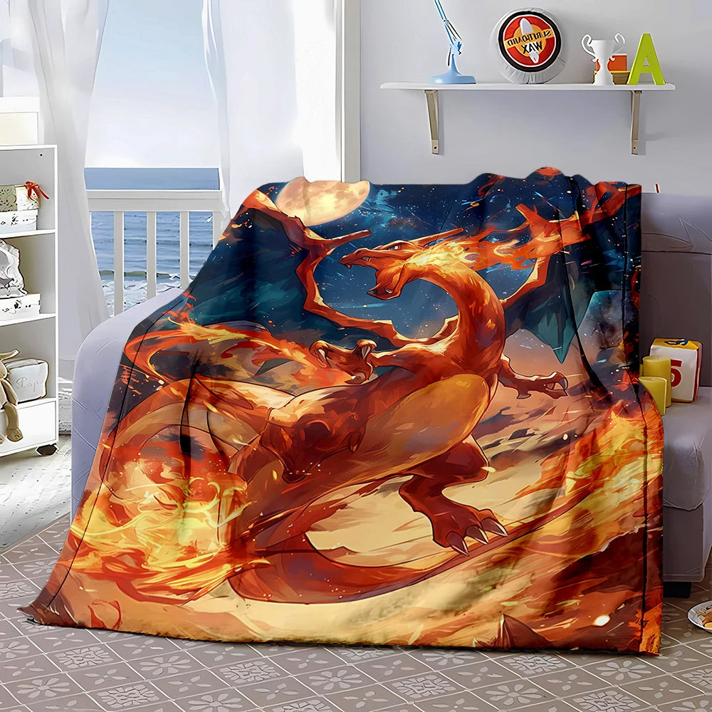 6 Sizes Pokémon Charizard Pattern Blanket Warm Soft Fluffy Kids and Adult Sofa Bed Throw Blanket Outdoor Travel Cartoon Blanket