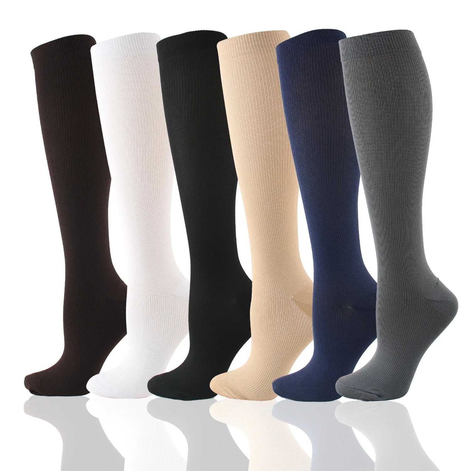 6 Pairs Solid Color Compression Socks Nurse Compression Socks Black Skin Color