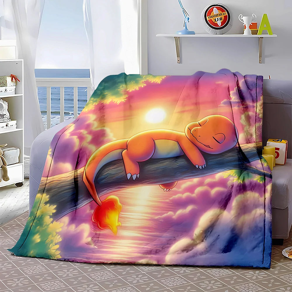 6 Sizes Pokémon Charizard Pattern Blanket Warm Soft Fluffy Kids and Adult Sofa Bed Throw Blanket Outdoor Travel Cartoon Blanket