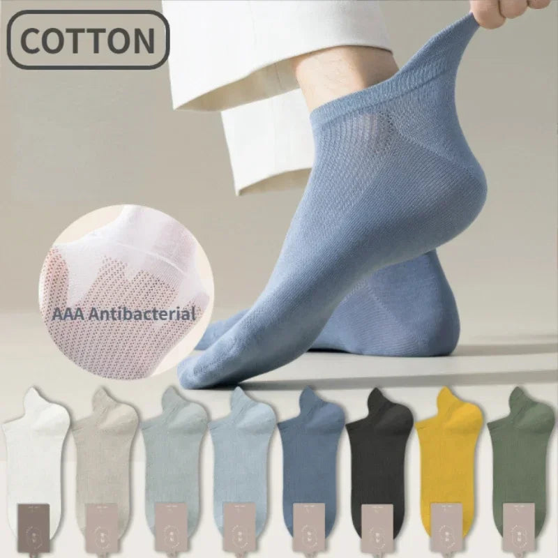 5Pairs High Quality Men Ankle Socks Breathable 96% Pure Cotton Sports Mesh Casual Summer Thin Short  Anti-bacterial Sock