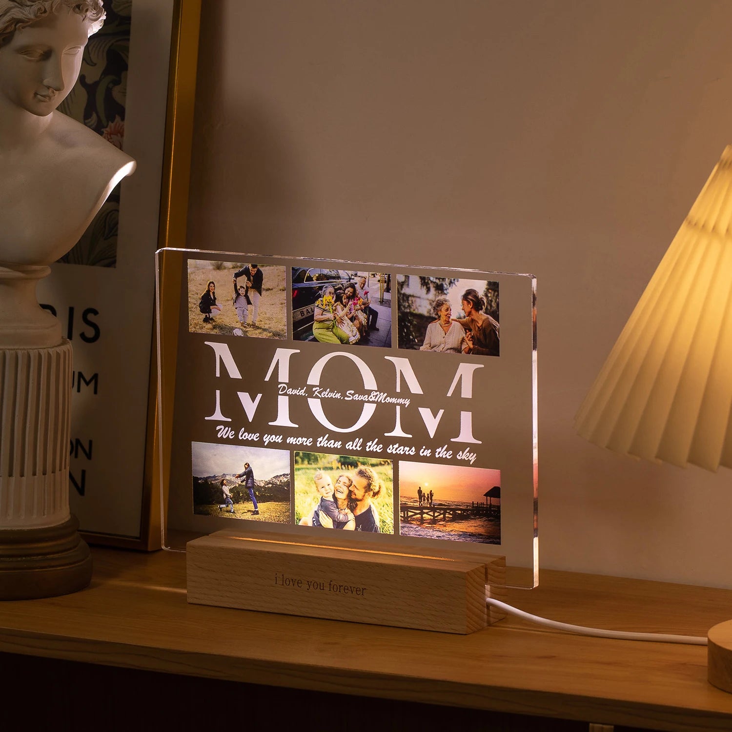 Personalized Custom Photo Text 3D Acrylic Lamp Customized Bedroom NightLight for MOM DAD LOVE Family Birthday Christmas Day Gift