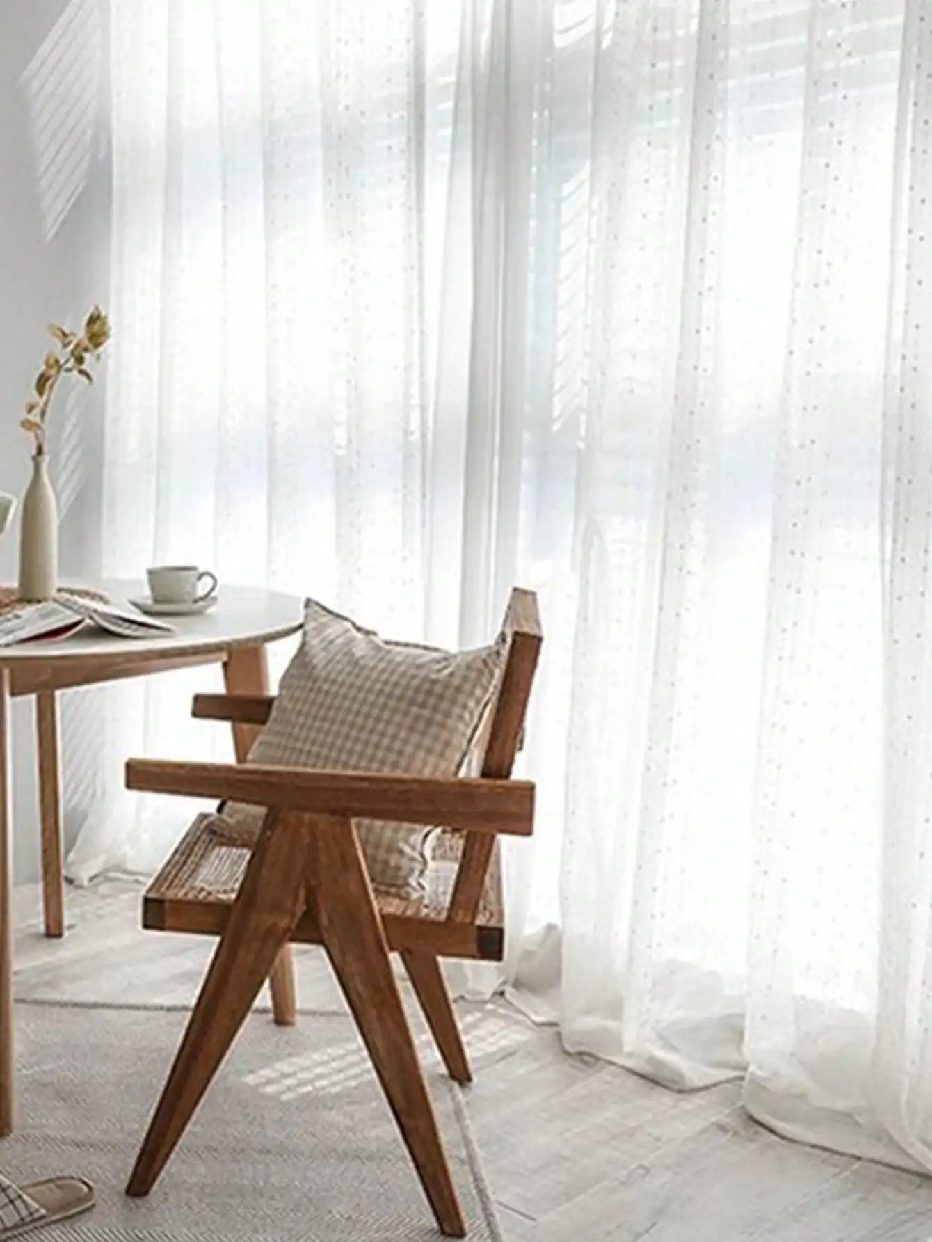 Nordic simple white vertical striped embroidered curtain for living room