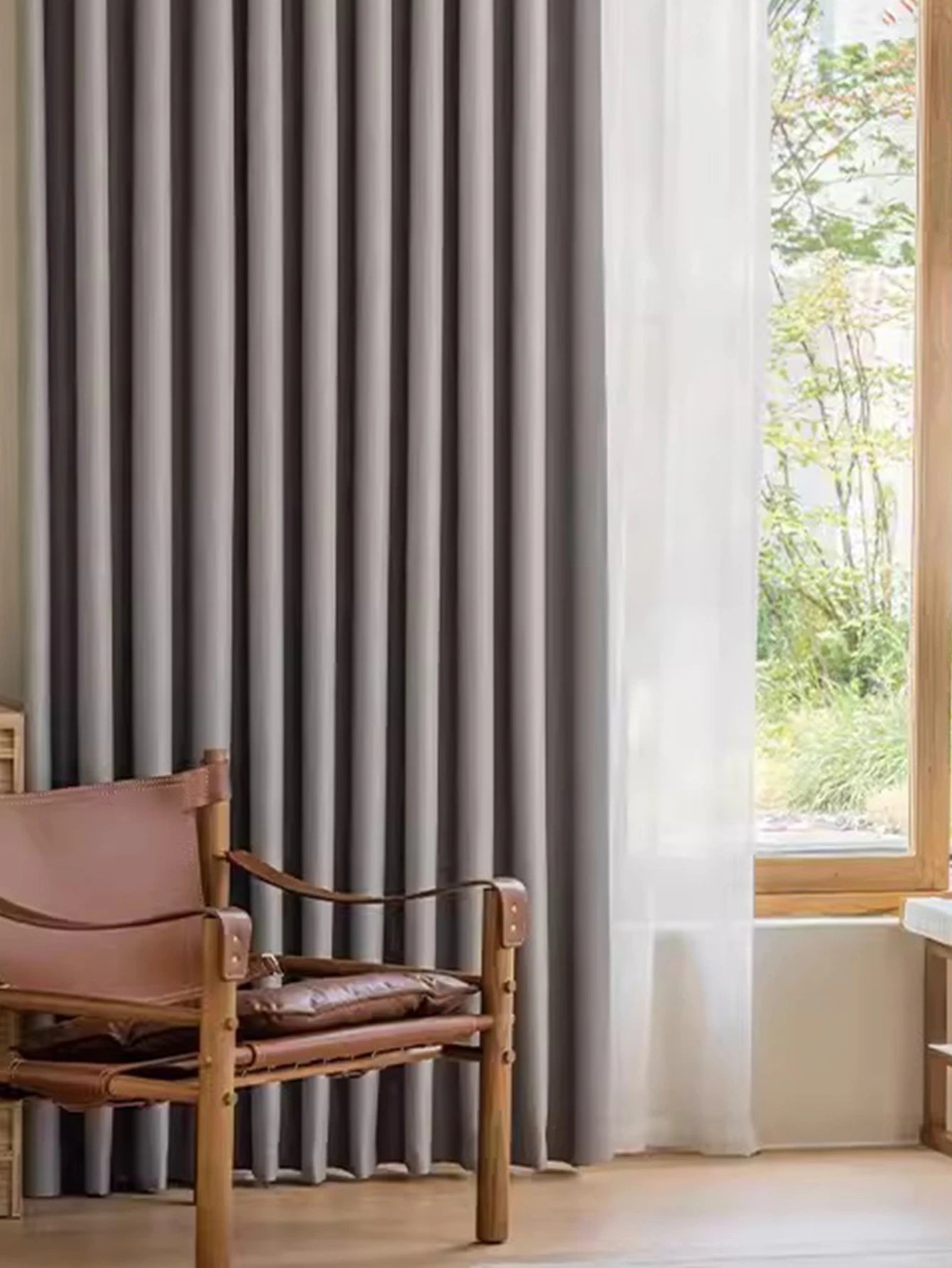 1pc Solid Color grey Blackout Curtain  Darkening Black Shades Curtains For Bedroom and Living Room Grey  Thermal Insulated Sound