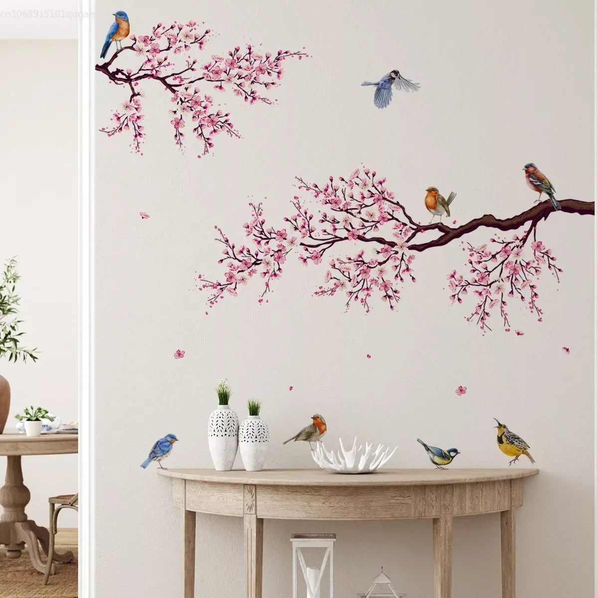 Wall Stickers Pink Plum Tree Birds Home Room Decoration Poster Bedroom Adhesive Wallpaper Wall Furniture House Interior Decor