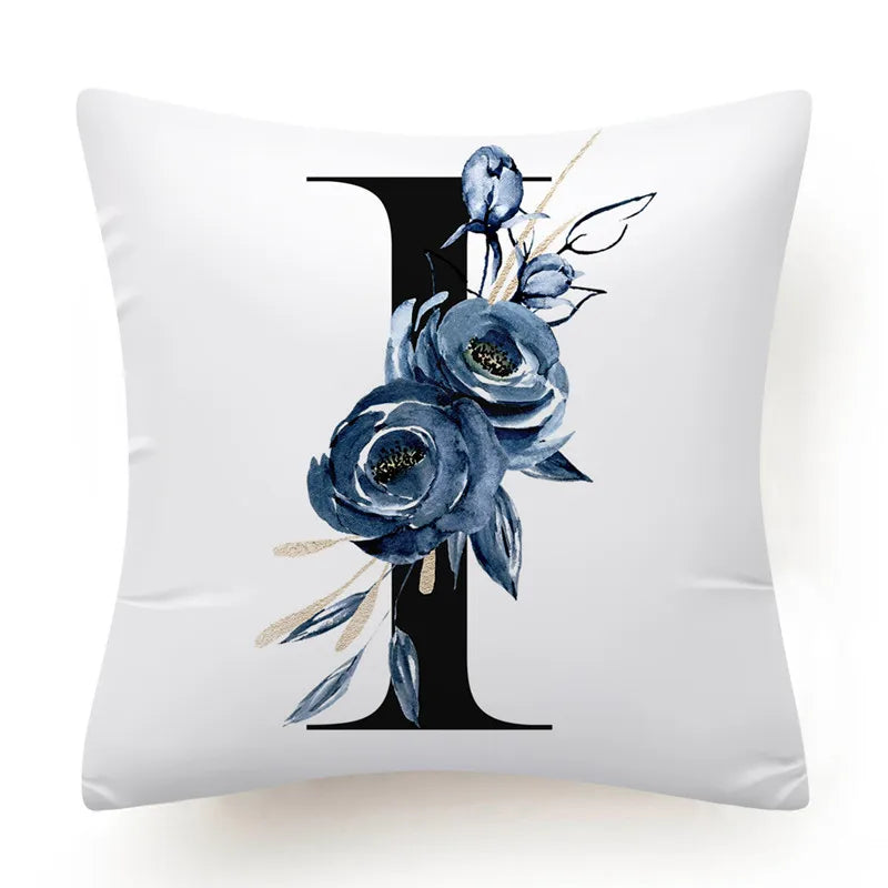 Floral Alphabet Cushion Cover 45x45 Blue Flowers Pillowcase Decorative Sofa Cushions Throw Pillows Home Decor Pillow Cases