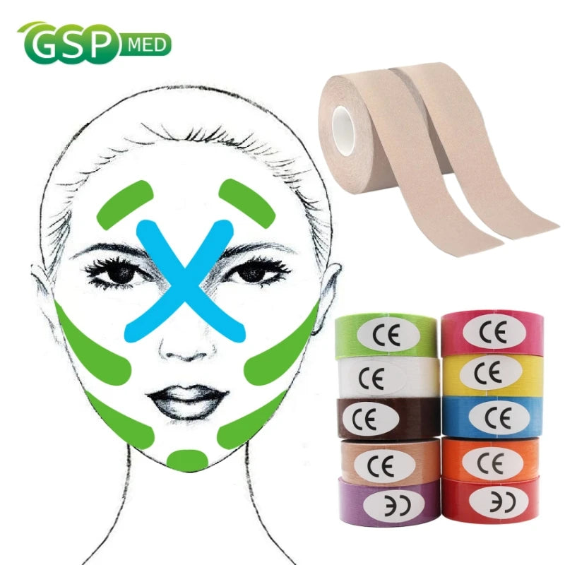 Kinesiology Tape Face and Body Bandage Cotton Elastic Tape 2.5CM Breathable Adhesive Wrist Strain Injury Pain Relief Muscle Lift