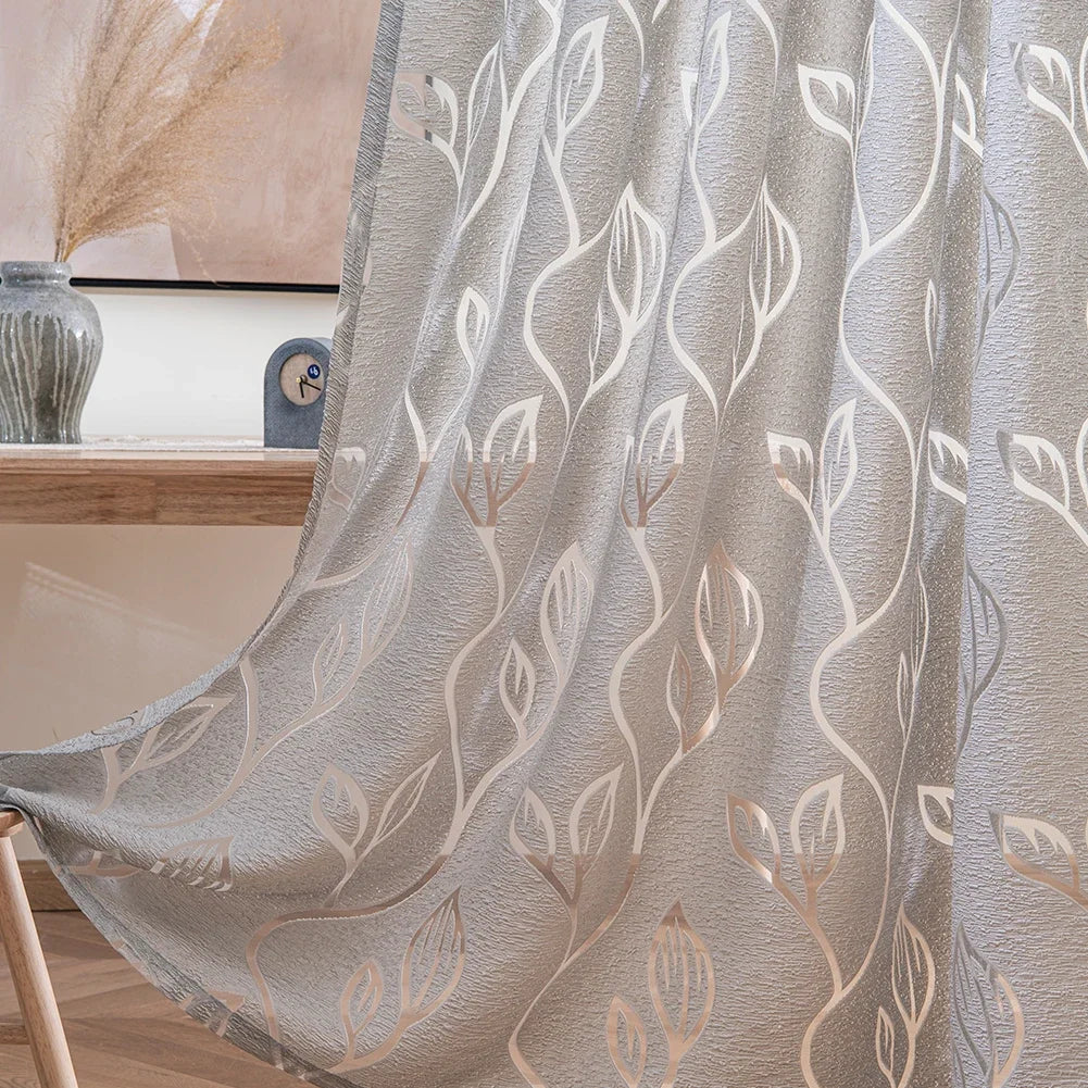 NAPEARL Home Decoration Living Room Curtains Window Treatments Jacquard Leaf Designer Gray Curtain For Kitchen Bedroom