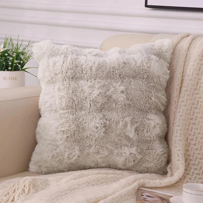 Olanly Ultra Soft Throw Pillow Cases For Sofa Decor Faux Rabbit Fur Soft Cozy Cushion Covers Plush Cushions Living Room Bed Car